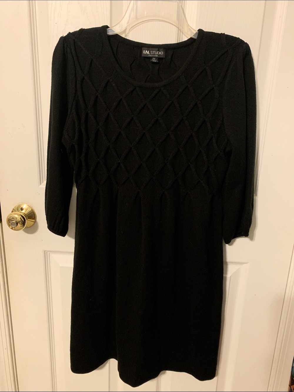 I.N. Studio Petite Black Knit Diamond-Pattern Dress  -  size XLP